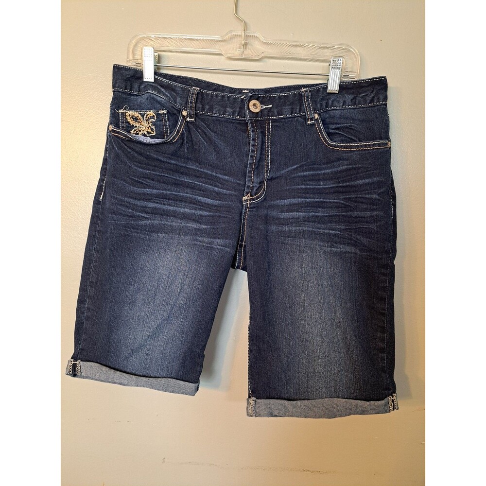 Rhythm & Blues Fleur de Lis Bermuda Womens Sz 12 Dark Blue Denim Jean Shorts